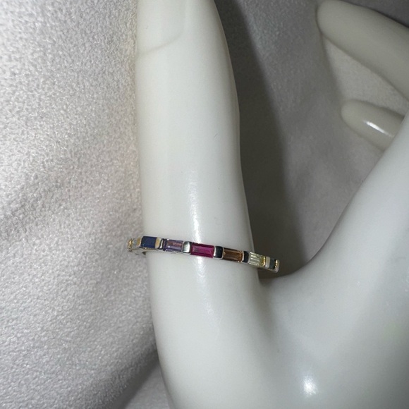 Vintage Sterling Baguette & Multi Gemstone Eternity Band size 8